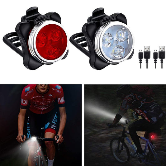 USB Rechargeable Bike Lights Set Head Light (White Light) &Tail Light (LED Red Light) for Road Bicycle Accessories