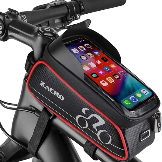 Zacro Bike Phone Mount Bag, Top Tube Bicycle Bag for Handlebar, Cycling Cell Phone Holder, Black