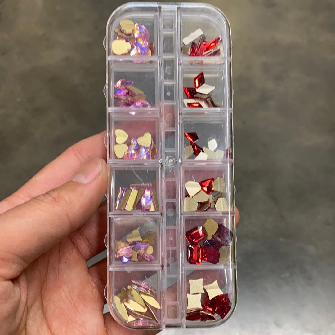 Set of 12 Red and Light Pink rhinestones