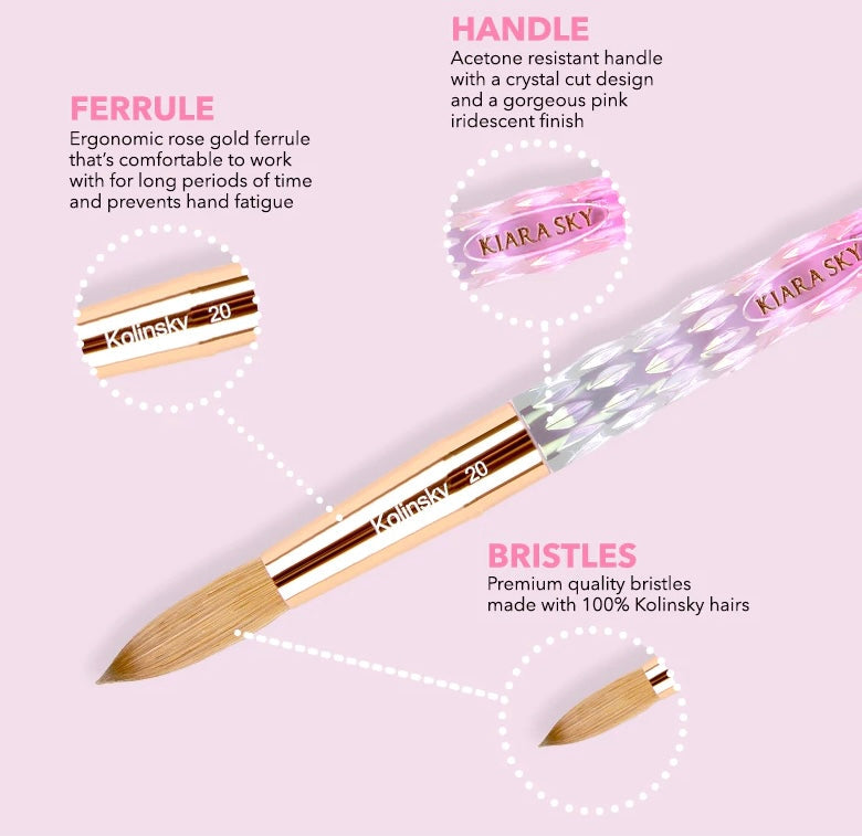 KIARA SKY PINK 100% Kolinsky Acrylic Brush *Crimped Option Available*