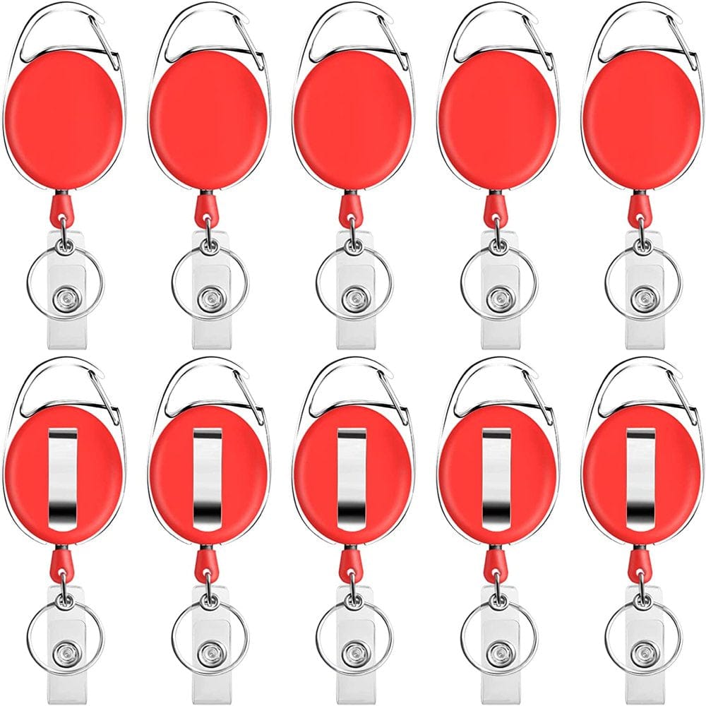 Retractable Badge Holder with Carabiner Reel Clip and Key Ring for ID Card Key Keychain Holders Red 10 Pieces by Moever