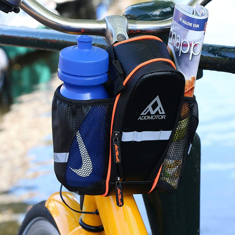 Addmotor Bike Handlebar Storage Front Bag Saddle Bag, Waterproof Rear Back Seat Pouch with Bottle Holder Black