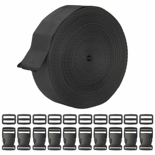 1 Inch 11 Yards Nylon Webbing Strap with 10PC Plastic Buckle + 10PC Side Release US SHIP