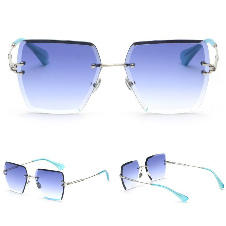 Square rimless cut edge sunglasses - Blue Force Sports