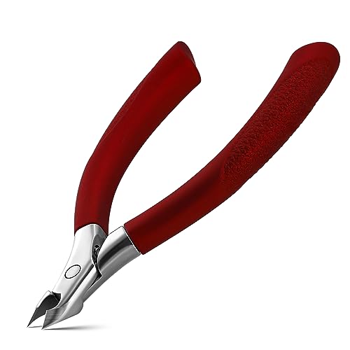 FVION Cuticle Trimmer – Professional Cuticle Nippers, Rubber Coated Handle Manicure Tools – Stainless Steel Cuticle Cutter for Nails (5mm), Red