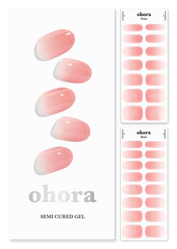 ohora Semi Cured Gel Nail Strips (N Peach Latte) - Works with Any Nail Lamps, Salon-Quality, Long Lasting, Easy to Apply & Remove - Includes 2 Prep Pads, Nail File & Wooden Stick - Pink