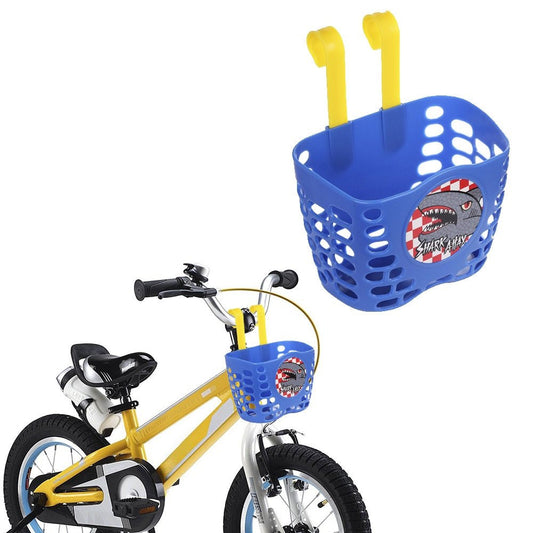 Kid Boy'S Bike Basket, MINI-FACTORY Cute Cartoon Blue Shark Attax Pattern Bicycle Handlebar Basket for Boys