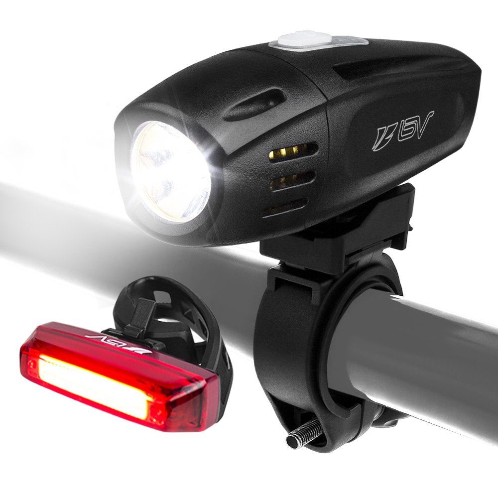 BV Super Bright (300 Lumens) USB Rechargeable Bike Headlight with Free Taillight