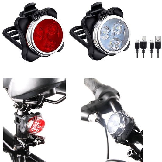 Bike Lights Front and Back, USB Rechargeable Waterproof Bicycle Light Set, 4 Light Mode Options(2 USB Cables and 2 Strap Included)
