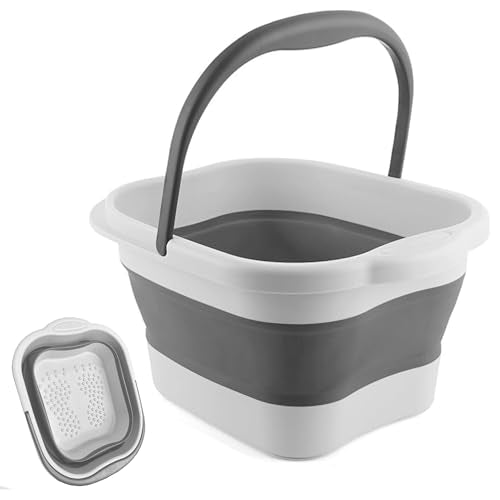 Leemeimei Foot Bath 15L(4 GL) Collapsible Foot Soak Tub with Handle, Foot Spa Bath Massager Foot Soaking for Dry Cracked Feet, Plastic Foot Bucket-Grey