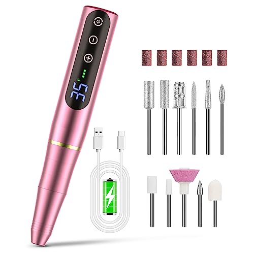 NAILGIRLS Portable Electric Nail Drill - Rechargeable Nail Drill Machine Kit 35000RPM Professional Cordless Electric Nail File for Acrylic, Gel Nails, Manicure Pedicure Polishing Tools Home Salon Use