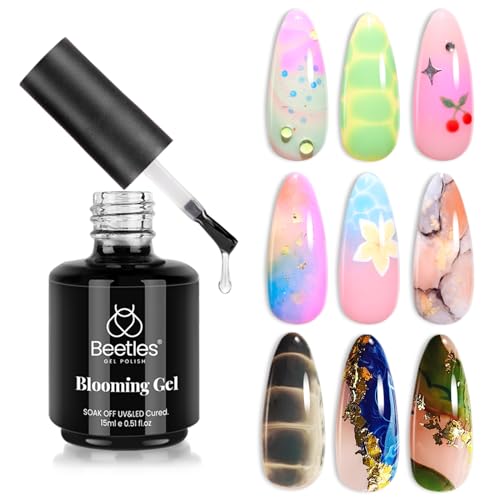 Beetles Nail Blooming Gel 15ml Clear Uv Led Blossom Gel Polish for Spreading Effect Marble Natural Stone Watercolor Floral Print Soak off Nail Gel Diy Nail Art Design Manicure Gift for Women