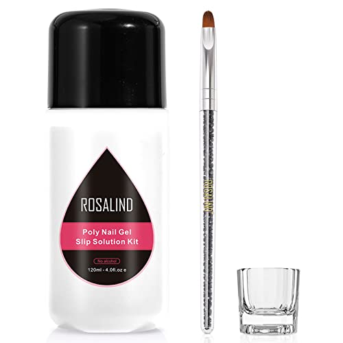 ROSALIND 4oz Slip Solution for Poly Nail Gel 120ml Gel Extension Liquid Solution for Poly Nail Gel Anti-stick Slip Solution, Poly Slip Extension Liquid Solution with Brush and Liquid Cup
