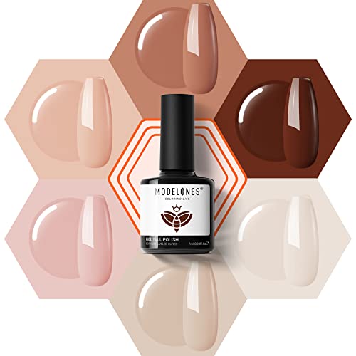 modelones Gel Nail Polish Set- 6 Colors Nude Gel Polish All Seasons Skin Tones Pink Neutral Brown Gel Polish Kit, Soak Off LED Gel Nail Kit Manicure DIY Home