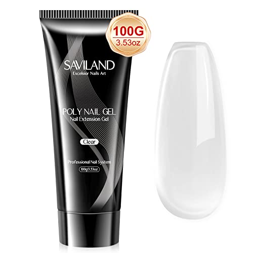 Saviland Large Capacity Poly Gel: 100g Clear Nail Extension Gel Crystal Poly Hard Gel Easy at-Home For Starter Salon-Like Long Lasting Poly Nail Gel Beginner Gift