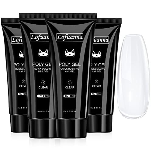 Lofuanna Poly Nail Gel Nail Extension Gel Kit 4Pcs Clear Builder Gel of Nail Art Decoration Acrylic Nail Gel for Enhancement Beginner Manicure Kit for Professional DIY Nails at Home Salon