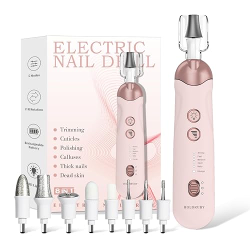 Professional Manicure Pedicure Kit Nail Drill Electric Nail File Pedicure Tools for Feet 8-in-1 Toe Nail Grinder Kit for Thick Nails LED Light Nail Drill Machine Manicure Kit for Women Pink