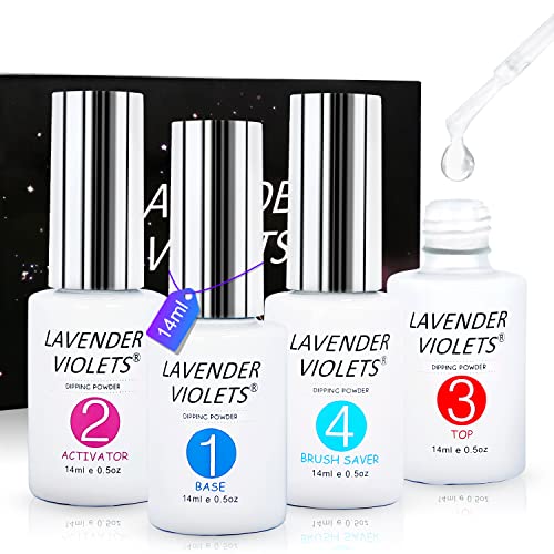 Lavender Violets Dip Powder Liquid Set, 14ml/0.5oz Dipping Powder Base Top Coat, Activator, Brush Saver J705B