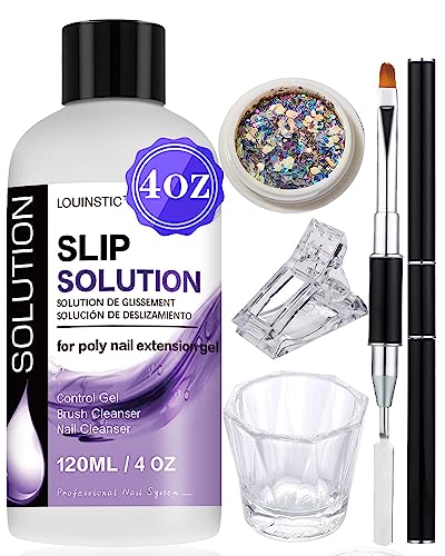 LOUINSTIC Polygel Slip Solution Liquid - 120ml Poly Nail Gel Slip Solutions Anti-stick Slip Solution for Polygels Nail colors