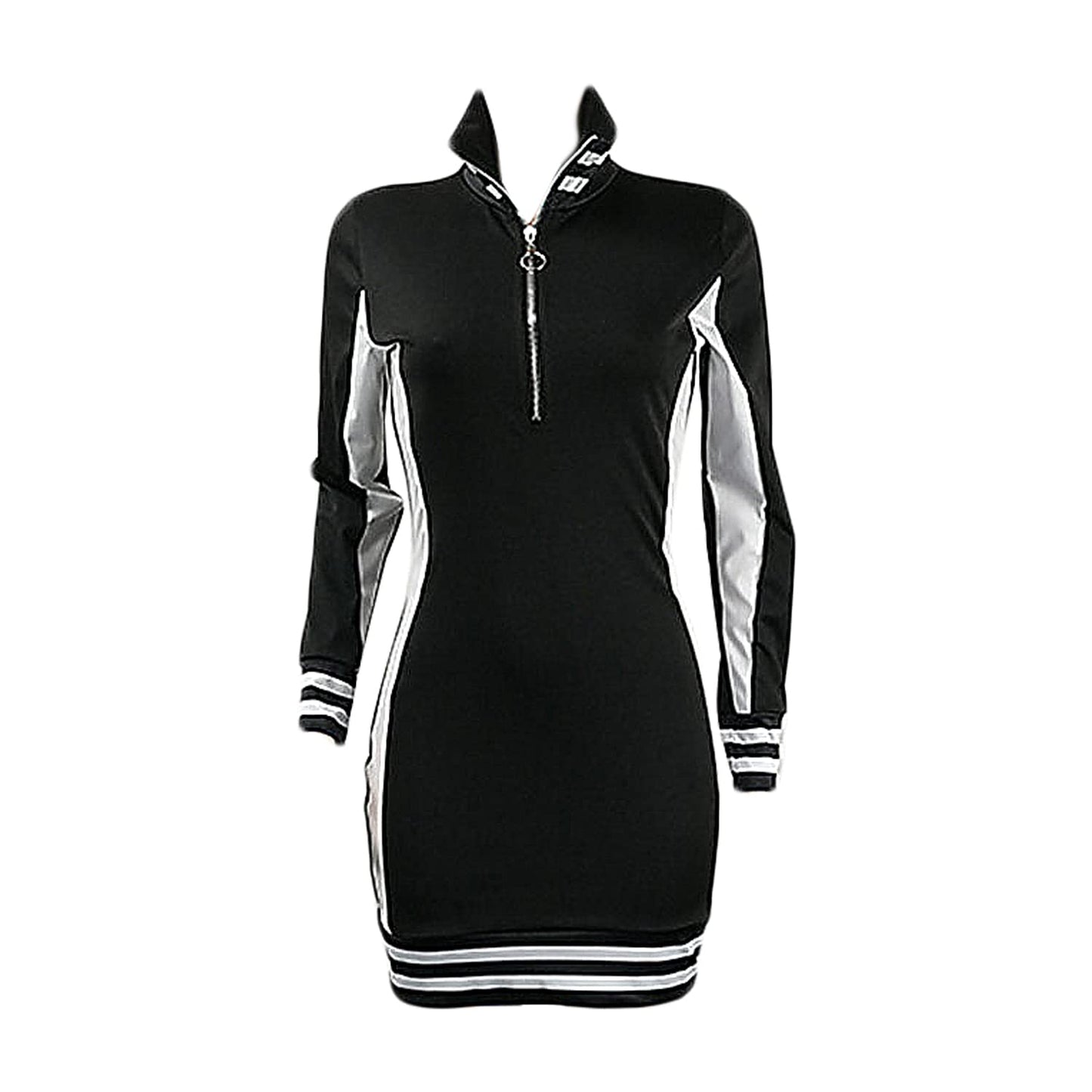 JUJIEXUN2021 Women Plus Size Casual Sports Dress Fashion Long Sleeve Zip Stitching Dress Slim Fit Soft Cotton Workout Tunic Dress (Black,3X-Large)