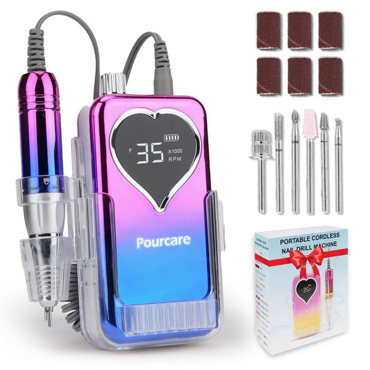 Electric Nail Drill 35000 RPM,Professional Electric Nail File Efile Machine Set,Rechargeable Acrylic Nail Tool Manicure Pedicure for Home Salon(Sunset Blue)