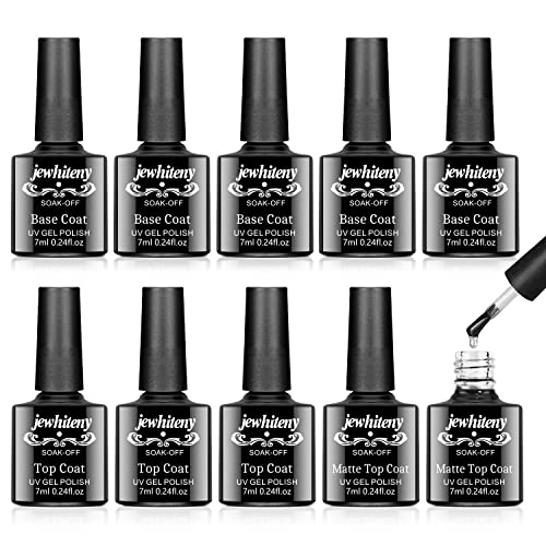JEWHITENY 10PCS 7ml No Wipe Gel Top Coat, Matte Top Coat And Base Coat Set,Soak Off U V LED Base Gel And Glossy Long Lasting Top Gel Nails Art DIY Home
