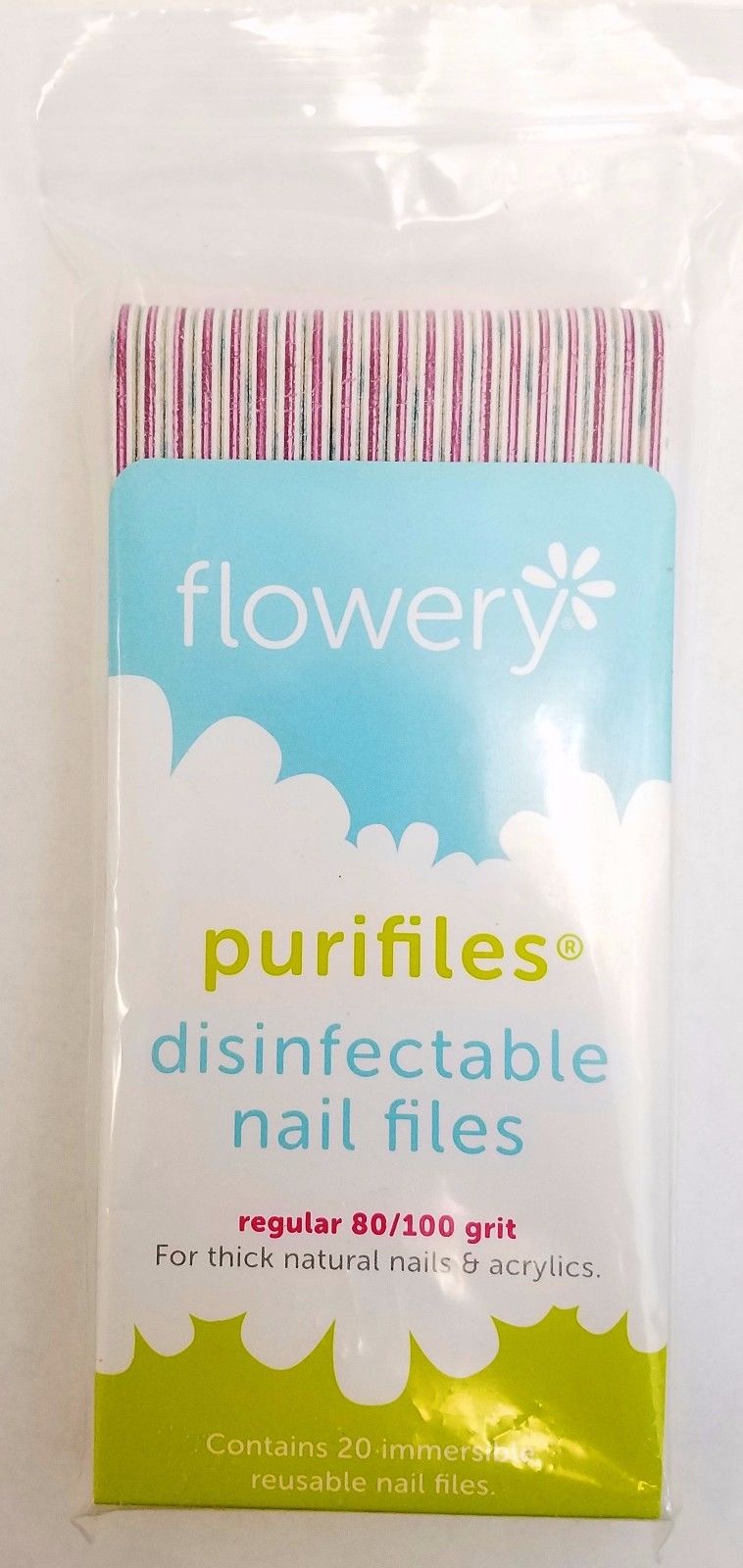 Pack of 20 Flowery Purifiles Disinfectable  REGULAR Nail File - Choose Your Grit