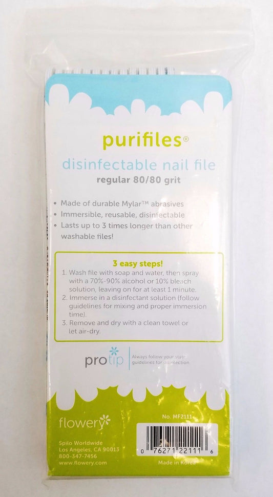 Pack of 20 Flowery Purifiles Disinfectable  REGULAR Nail File - Choose Your Grit