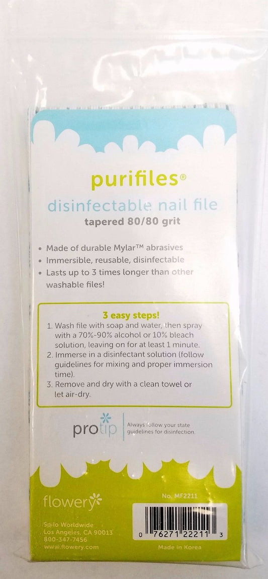 Pack of 20 Flowery Purifiles Disinfectable  TAPERED Nail File - Choose Your Grit
