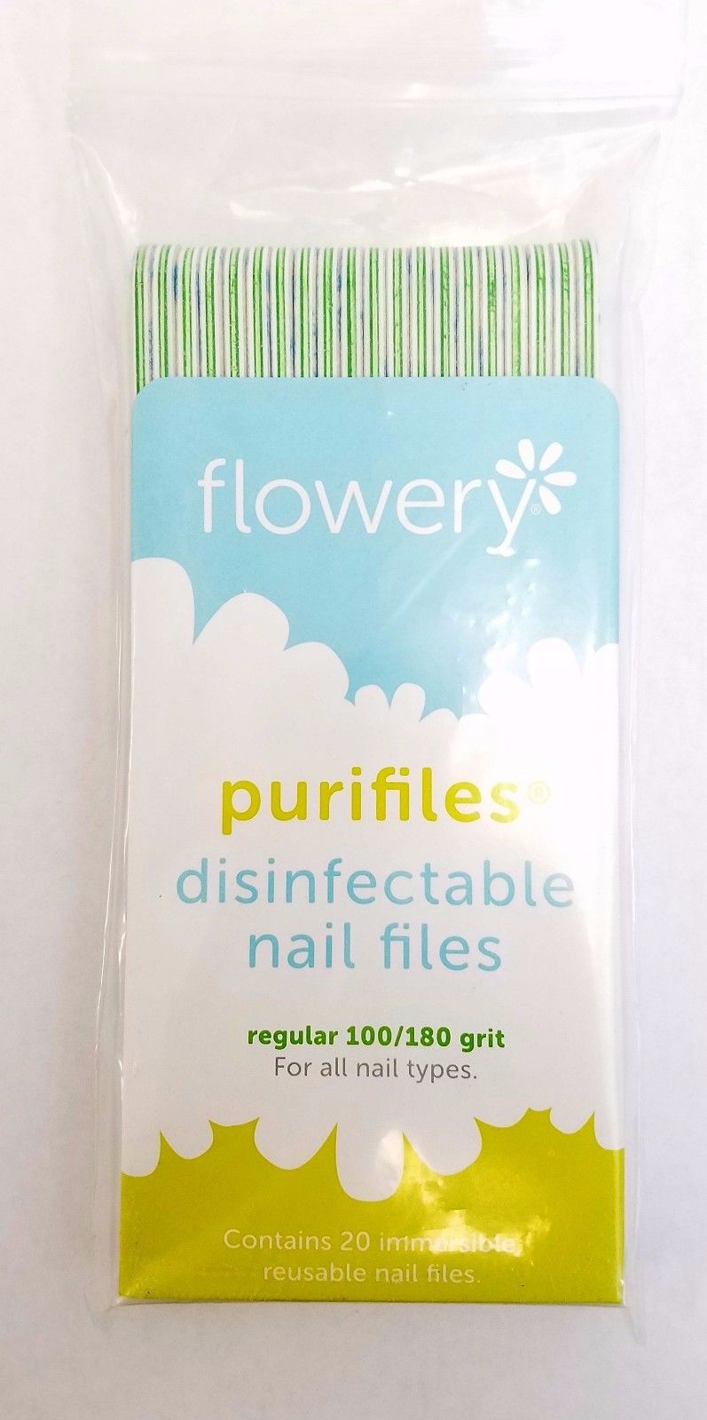 Pack of 20 Flowery Purifiles Disinfectable  REGULAR Nail File - Choose Your Grit
