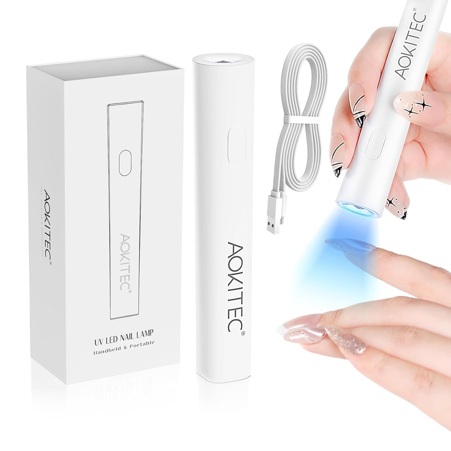 Aokitec Handheld UV LED Nail Lamp - UV Light for Nails Portable Nail Dryer for Curing Gel Nail Polish Rhinestones Glue Gel Nail Art Gel Quick Dry for Home DIY Manicure Salon Use Gift Set Travel Use