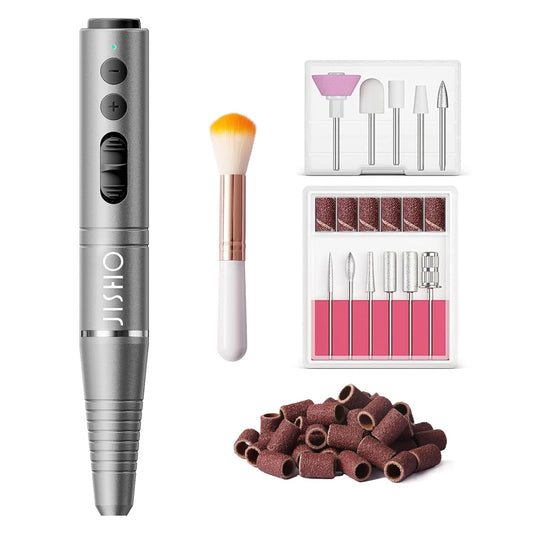 Electric Nail Drill, Cordless Electric Nail Drill Machine for Acrylic Nail Kit, Portable with Max 20000 RPM, 12 in 1 Kit Electric Nail File Efile Nail Drill Gift for Beginner and Professional (Black)