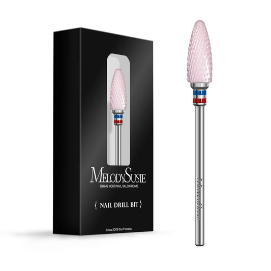 MelodySusie Ceramic Nail Drill Bit, 3/32'' (2.35mm) Professional Acrylic Nail File Flame Drill Bit for Manicure Pedicure Cuticle Gel Nail Polishing, Beginners Bits, Pink, Series Bit-S, Fine