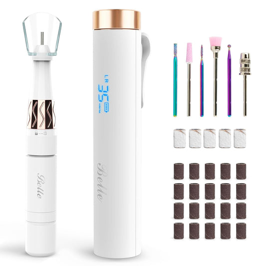 Belle Nail Drill Machine, Electric 35000RPM Grace Rechargeable Nail File for Beginners, Portable Cordless Manicure Pedicure for Acrylic Gel Nails with 6 Bits, 25 Sanding Bands and Carrying Case