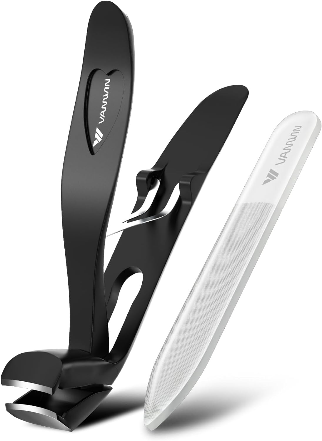 Angled Head Nail Clippers for Seniors, Ergonomic Toenail Clippers for Thick Nails with Wide Jaw Opening, Premium Steel Nail Cutter Nail Clippers with Catcher for Men and Women Black