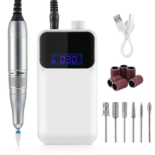 Nail Drill Electric Nail Files Professional 30000 RPM,Portable Rechargeable Electric Nail Polisher for Acrylic Nails Gel Polishing Removing, Cordless Efile with Bits Kit for Pedicure Manicure Salon