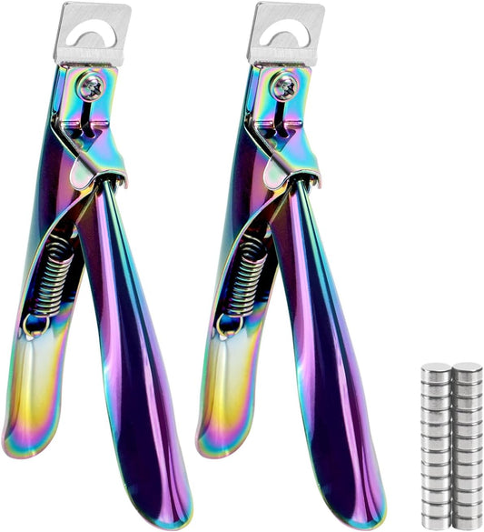 Acrylic Nail Clippers with Sizer Magnets 2pcs, Inartato Fake Nail Tips Cutters for Nail Tips Professional Manicure Tools Acrylic Nail Art Supplies (Rainbow)