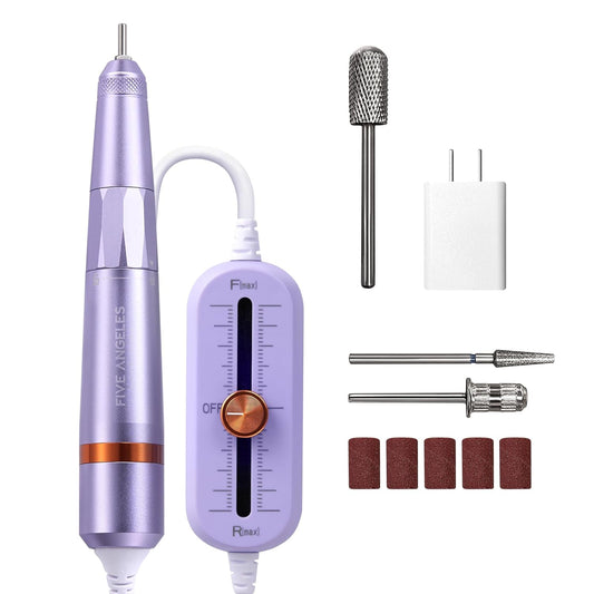 Electric Nail Drill for Acrylic Dip Powder & Gel Nail Art,USB E-File Machine for Beginners,Unique Stepless Adjustable Speed Control Electrical Nail Filer,Tungsten Steel Drill Bit