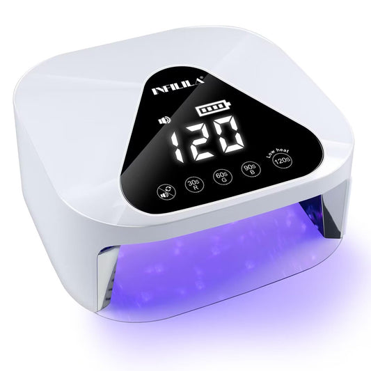 NXJ INFILILA Rechargeable UV Light for Gel Nails, Cordless Nail Lamp, Professional UV Nail Lamp, 54W Gel Nail UV Lamp with 4 Timer and LCD Display, Quick Dry Gel Lamp for Salon & Home(Pearl White)