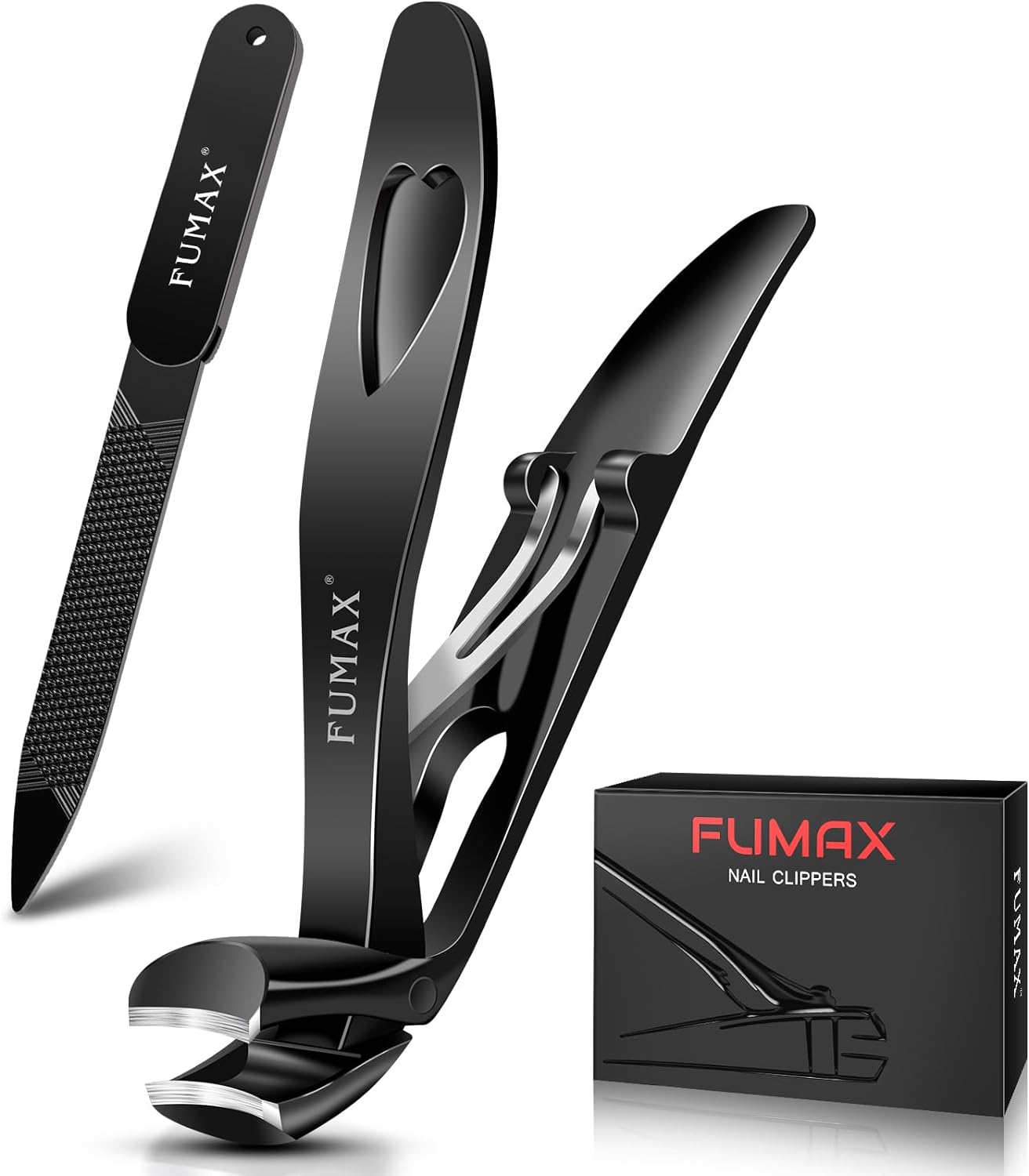 Angled Large Nail Clippers for Seniors, Toenail Clippers for Thick Toenails Nails, Mess Free Toe Nail Clippers with Catcher, Arthritis Nail Cutter with Wide Jaw for Men Women-Black