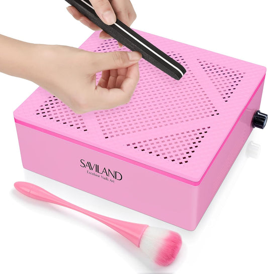 Saviland Nail Dust Collector Pink: 60W Powerful Nail Vacuum Dust Collector Electric Acrylic Nails Extractor Duster Collector Detachable Filter Nail Dust Brush Nail Tech Quiet Nail Salon Home