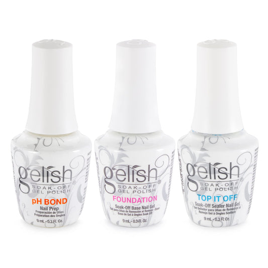 Gelish Mini Terrific Trio Collection 9 mL Soak Off Gel Nail Polish Kit with pH Bond, Foundation Base, and Top It Off