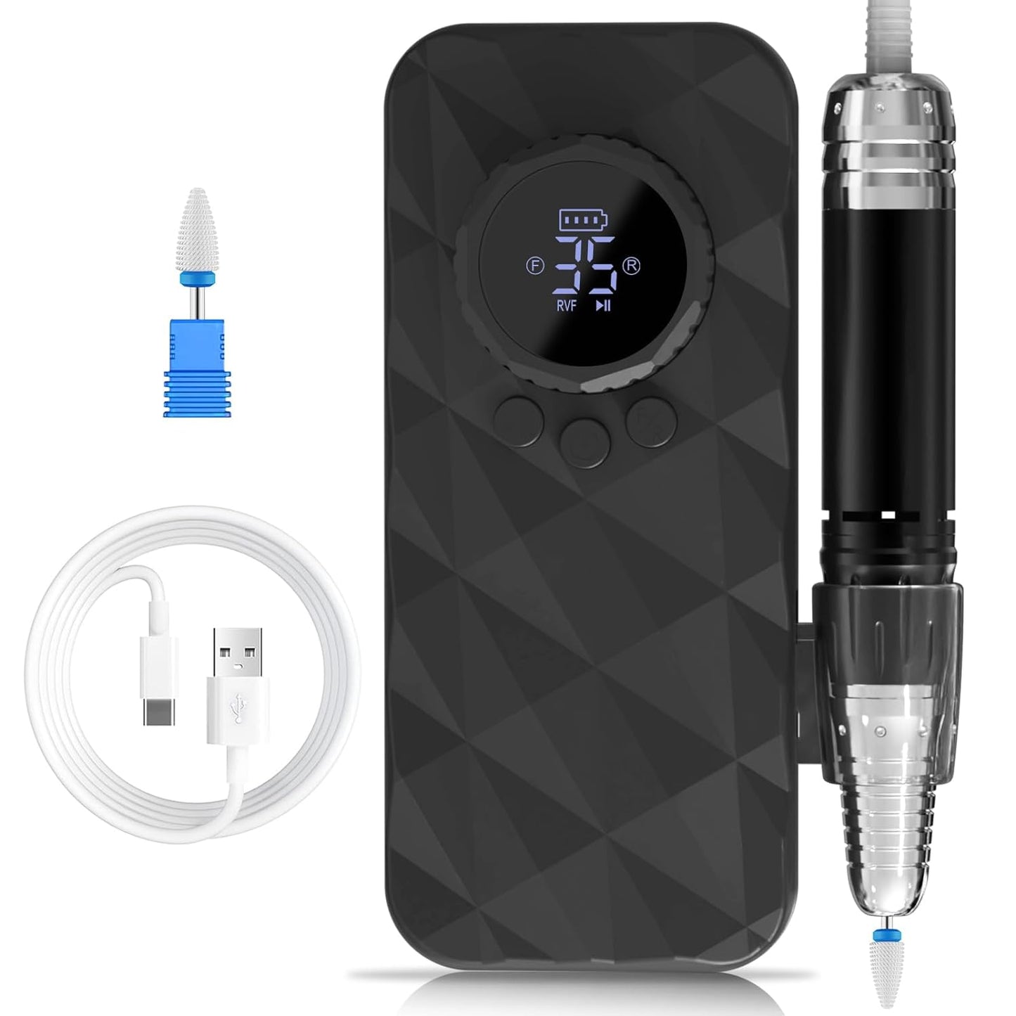 Portable Nail Drill Professional ,35000 RPM Rechargeable Electric Nail File Machine E File,Cordless Nail Drill File for Acrylic Nails Gel,Efile Nail Kit for Manicure Salon Home,Black