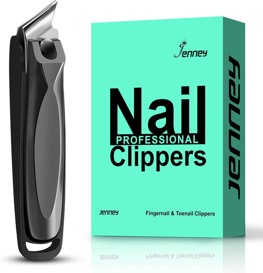 Slanted Edge Nail Clippers with Catcher, Diagonal Nail Clippers Sharp Stainless Steel Fingernail and Toenail Cutters, Professional No Splash Nail Trimmer Clippers with File for Women and Men