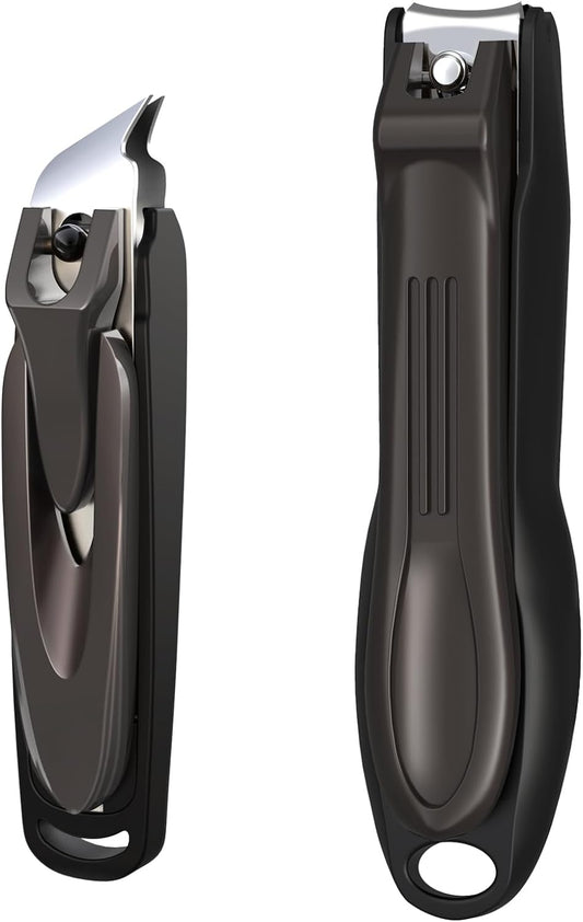 GLAMFIELDS Nail Clipper with Catcher, Large Fingernail Toenail Clipper,Slanted Edge Nail Clippers Leather Case Packed Good Gift for Men and Women 2PACK