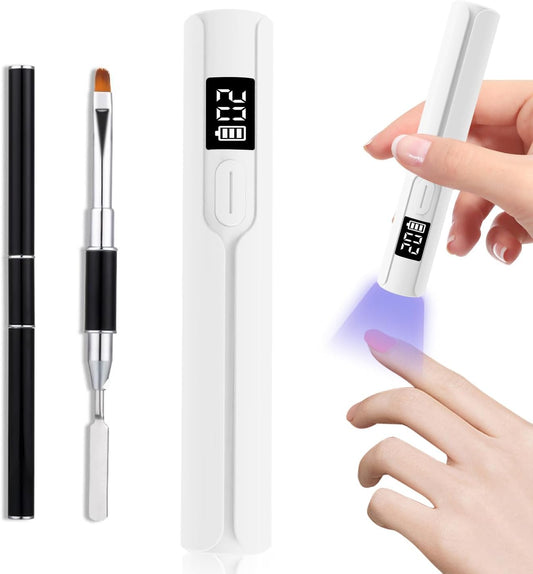 Mini UV Lamps for Gel Nails, Handheld UV Nail Lamp 3W, Portable USB Nail Light for Gel Nail Polish, UV Lamps with 2 Timers, LED Display, Dual-Ended Nail Brush, for DIY Nail Art White