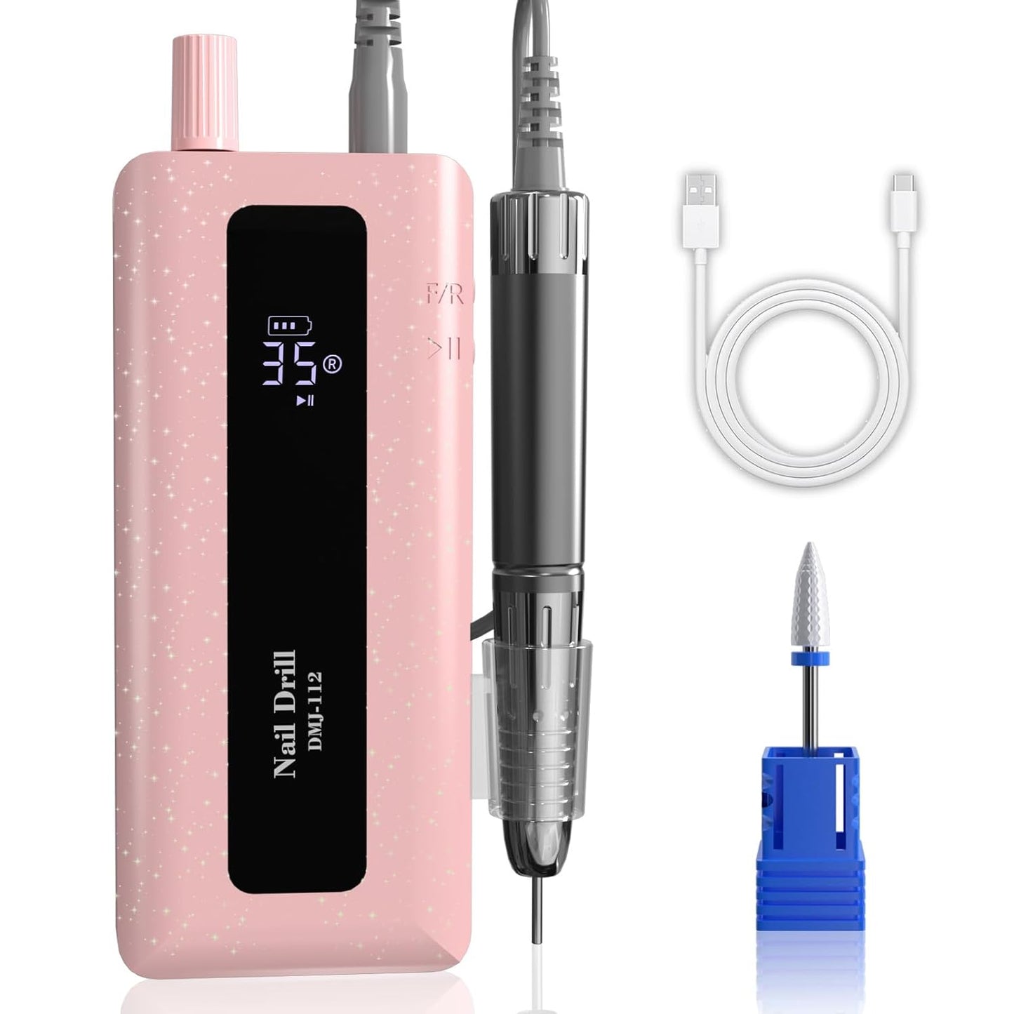 Electric Nail Drill Professional, 35000RPM Brushless Nail Drill Machine ,Rechargeable Portable Nail File for Acrylic Gel Nails Tools,Cordless Efile with Bits Kit for Manicure Salon Home, Pink