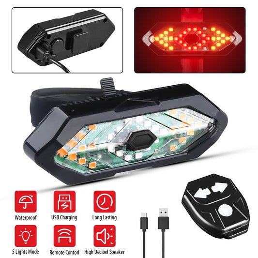 Smart Bike Tail Light with Turn Signals, Wireless Remote Control, 5 Modes, Waterproof Suitable LED Rear Light, Warning Lamp USB Rechargeable Safety Cycling Brake Light for Road Bicycle