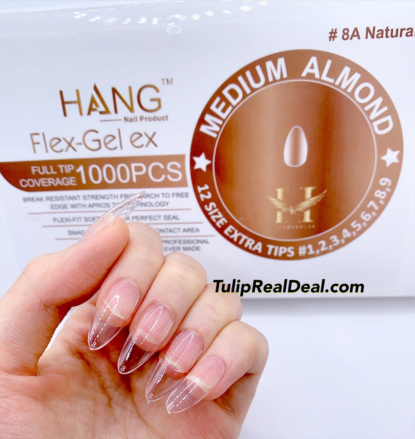 HANG MEDIUM ALMOND Flex Gel X Full Cover BOX OF TIPS 1000pcs