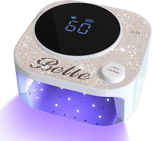 Belle UV LED Nail Lamp, 54W Rechargeable Cordless Sparkling Nail Dryer, Large LCD Display Nail Light with Infinite Knob Control & Auto Sensor, 4 Timers Gel Polish Cruing Lamp for Salon & Home